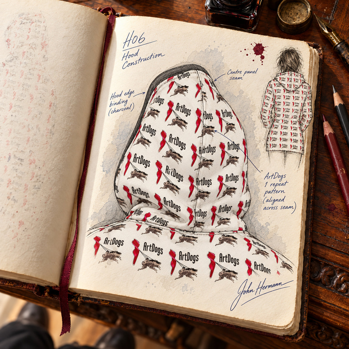 ArtDogs 1 Above the Knee Hoodie Dress — Handbook — exterior hood/back close-up