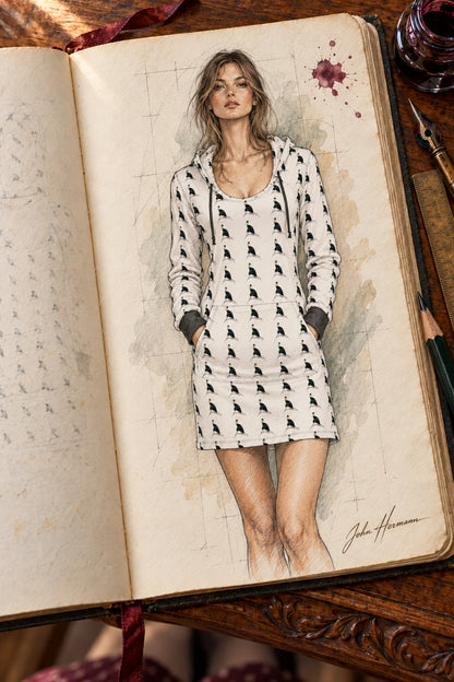 Spirit of the Age Above-the-Knee Hoodie Dress — Handbook — full front, hood down
