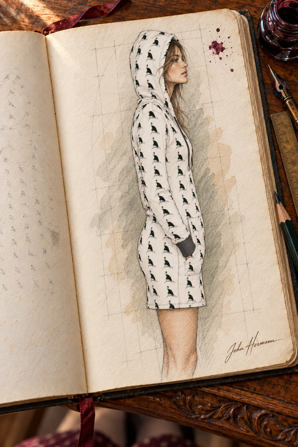 Spirit of the Age Above-the-Knee Hoodie Dress — Handbook — left profile