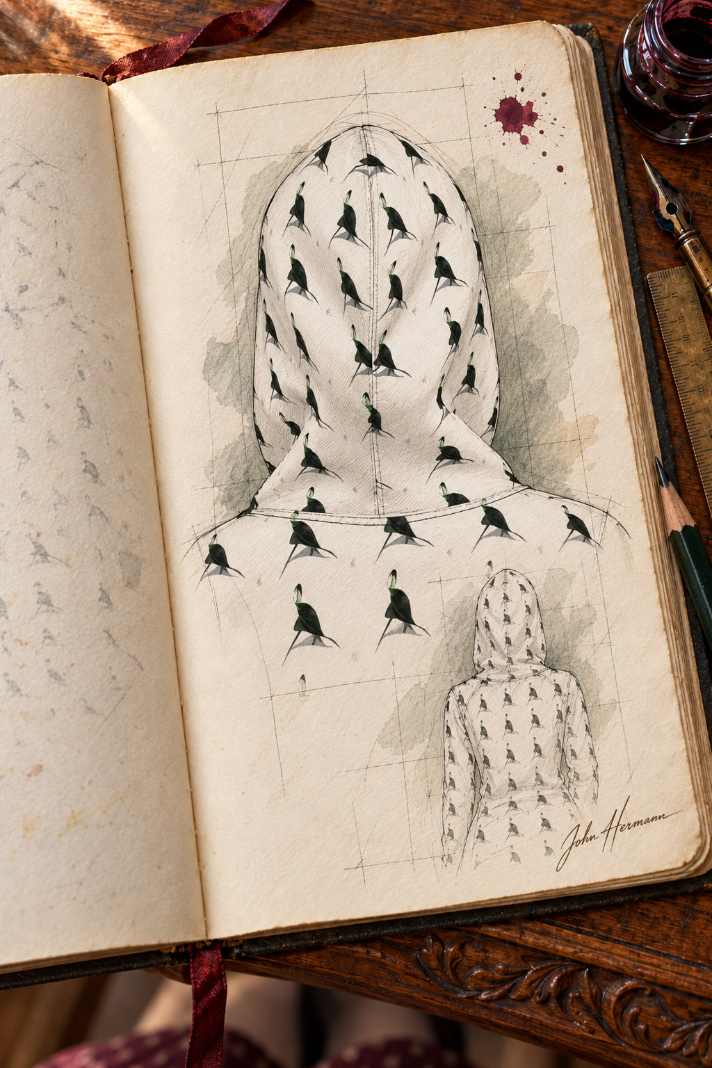 Spirit of the Age Above-the-Knee Hoodie Dress — Handbook — exterior hood/back close-up