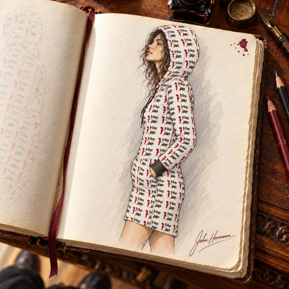 ArtDogs 1 Above the Knee Hoodie Dress — Handbook — right profile