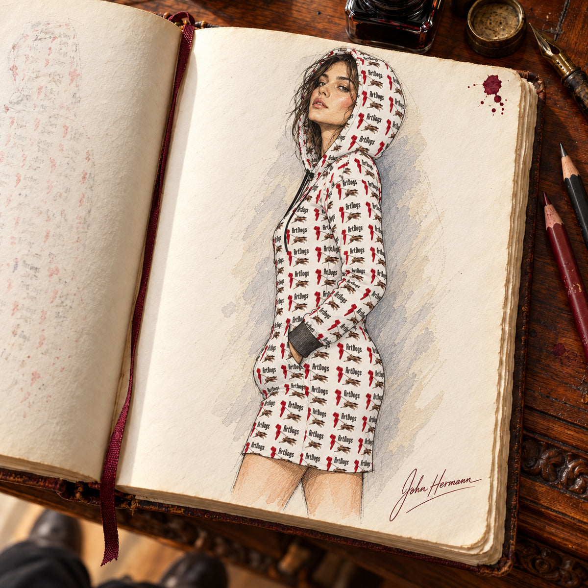 ArtDogs 1 Above the Knee Hoodie Dress — Handbook — left profile