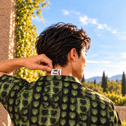 Leaves Men's Short Sleeve Shirt — approved Authentic Design View — lifted center-back label, T01