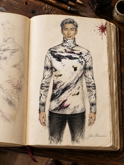 Designer Handbook full front view of After Life Mens slim fit roll neck
