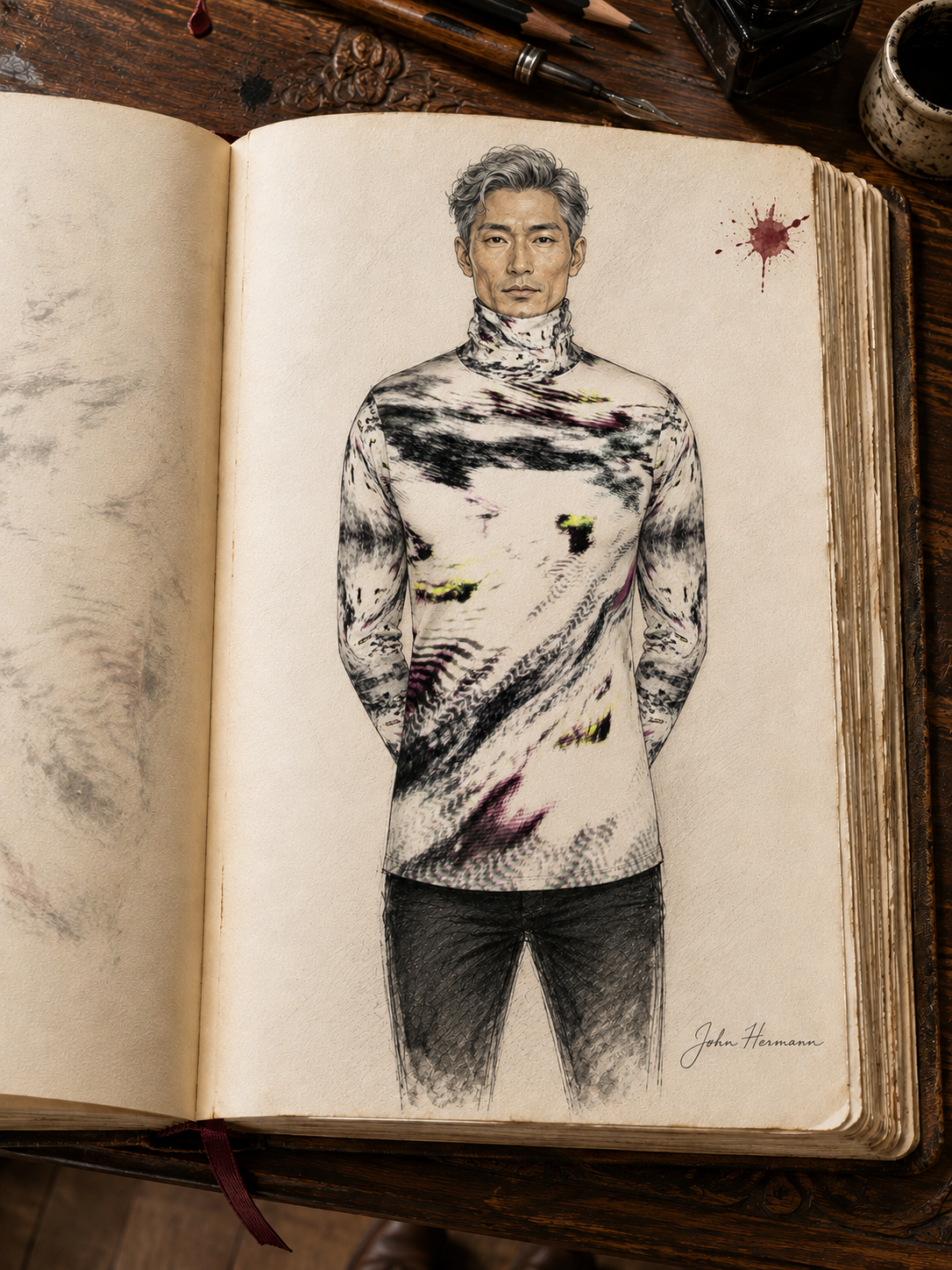Designer Handbook alternate full front view of After Life Mens slim fit roll neck