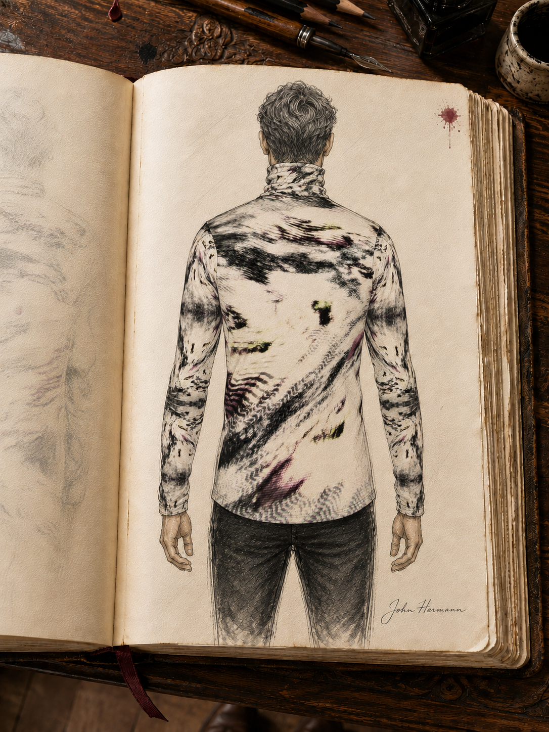 Designer Handbook full back view of After Life Mens slim fit roll neck