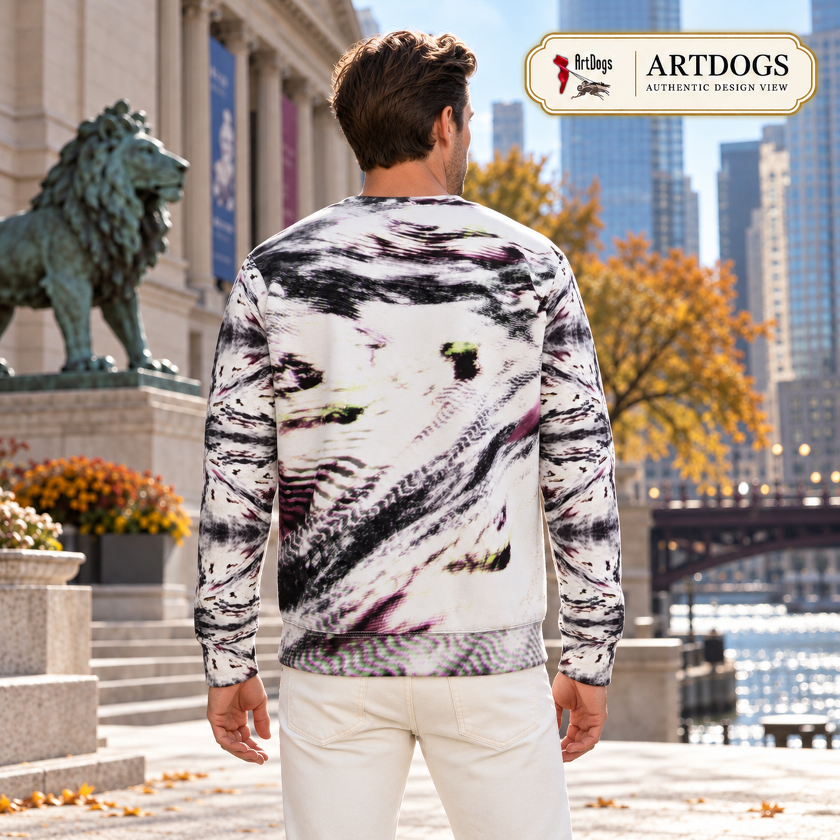 Afterlife Sweatshirt — Authentic Design View — Full back; original artwork by John Robert Hermann.