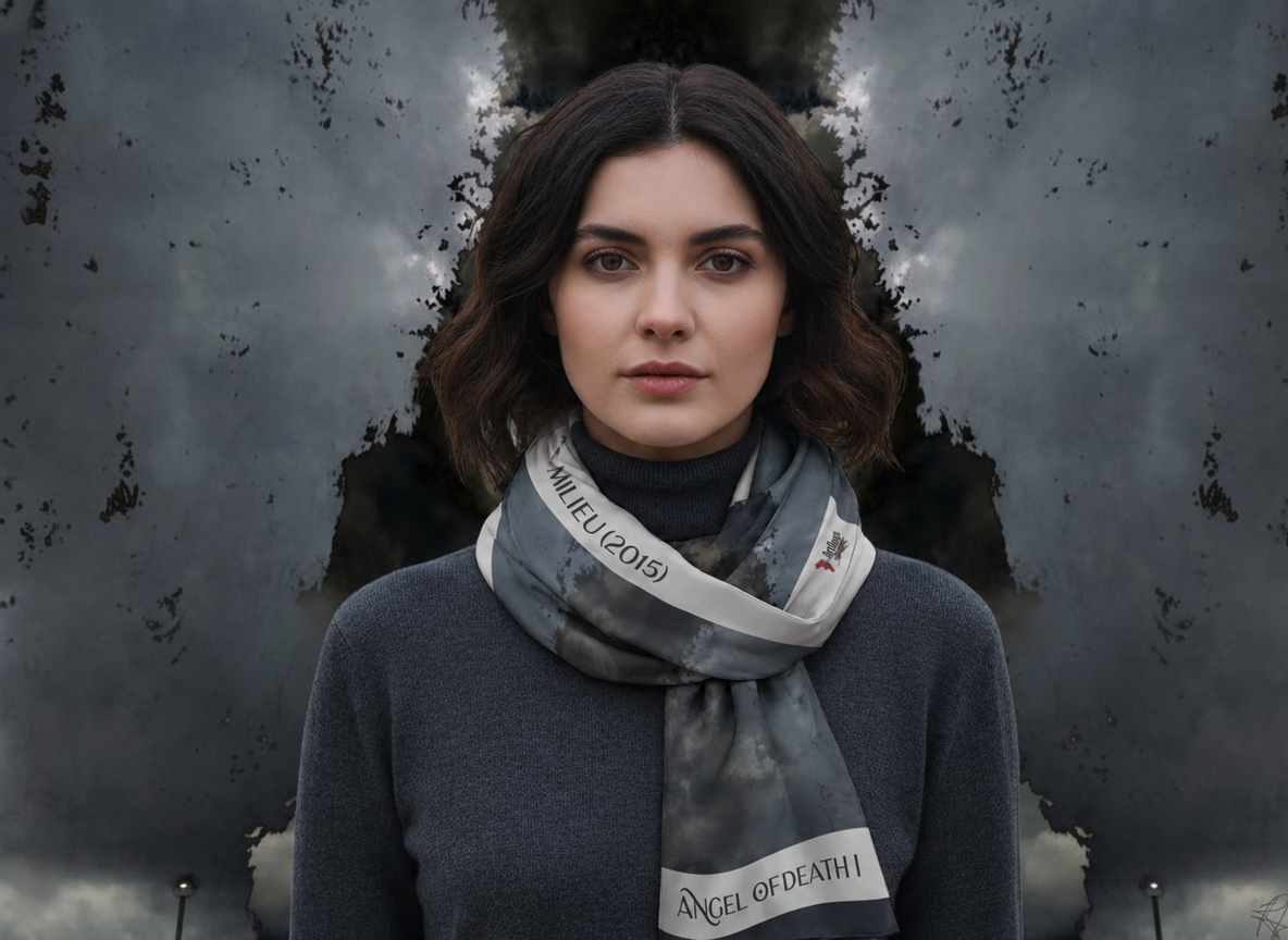 Angel of Death 1 square scarf on model — corrected image 03
