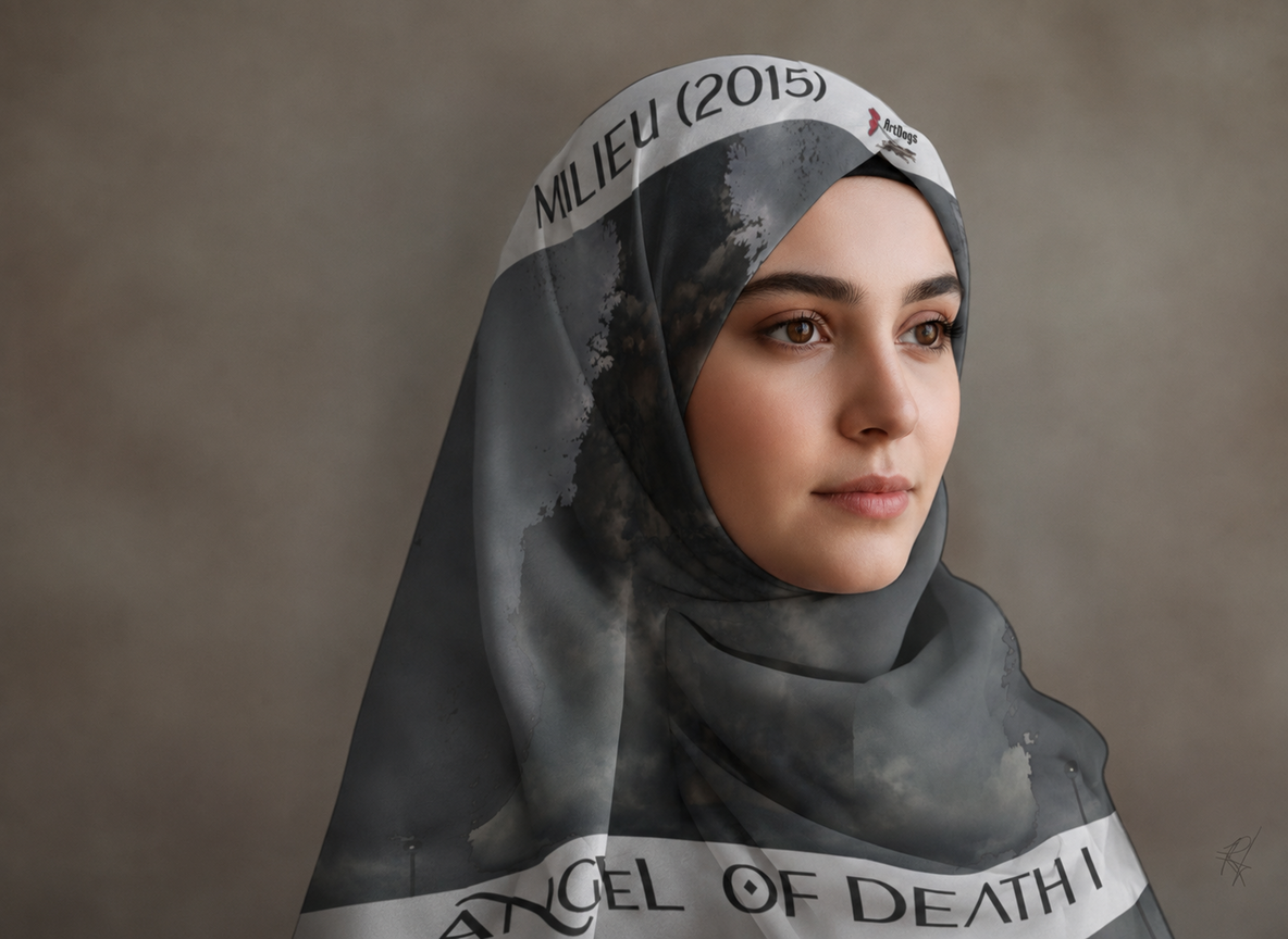 Angel of Death 1 square scarf on model — corrected image 11