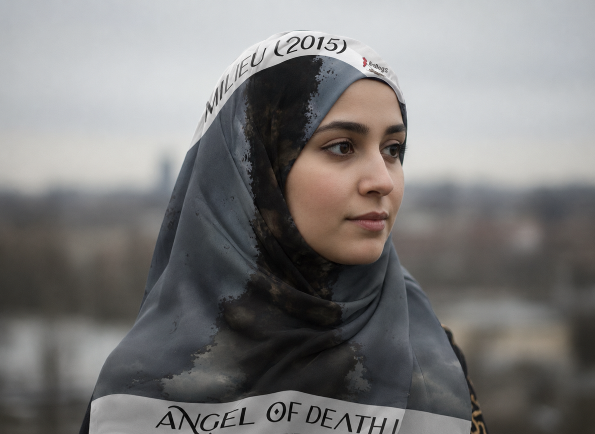 Angel of Death 1 square scarf on model — corrected image 12