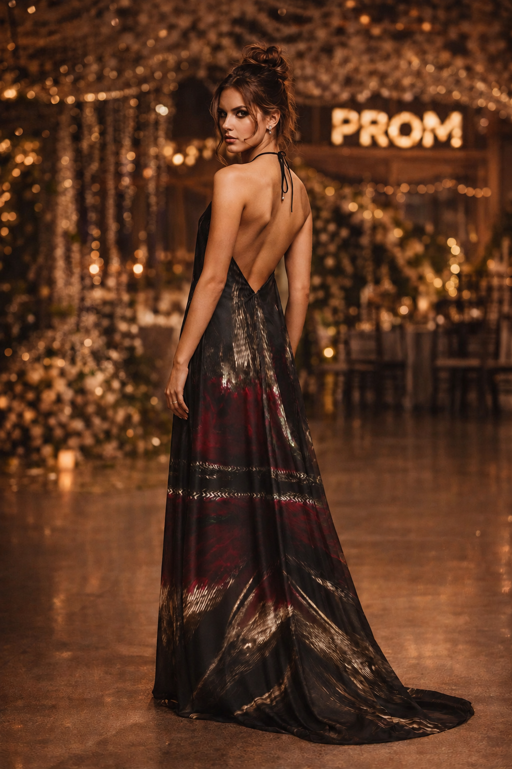 Beauty Behind the Veil Halterneck Backless Dress — corrected photorealistic back view