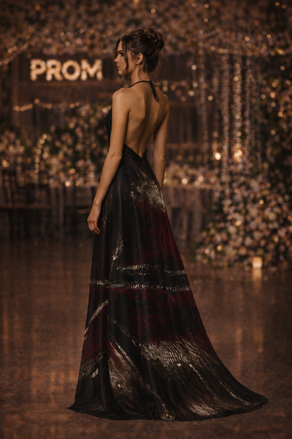 Beauty Behind the Veil Halterneck Backless Dress — corrected photorealistic left view