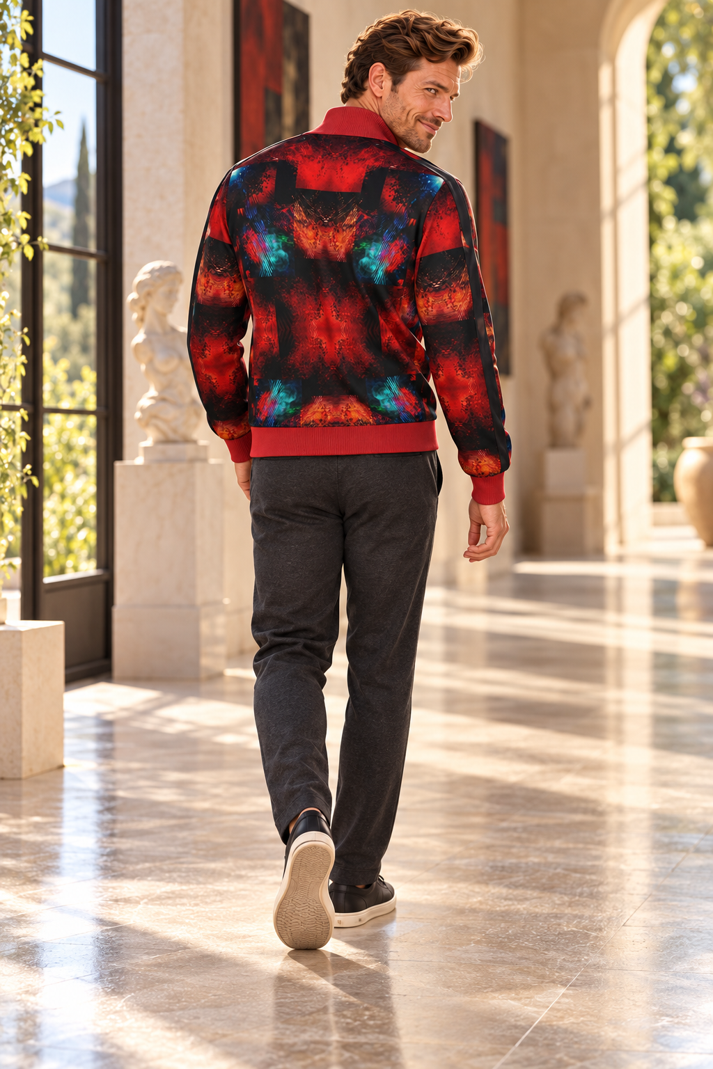 Body and Blood of Life Men's Tracksuit Jacket — fashion photography — back editorial