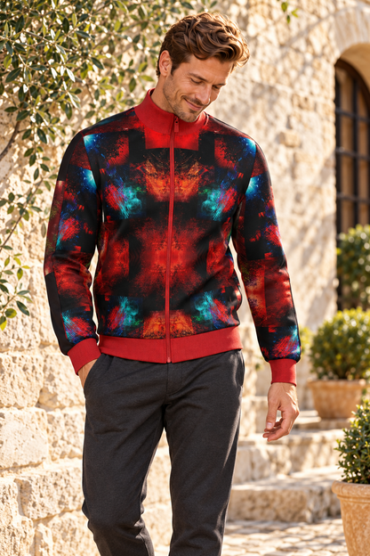 Body and Blood of Life Men's Tracksuit Jacket — fashion photography — three quarter editorial
