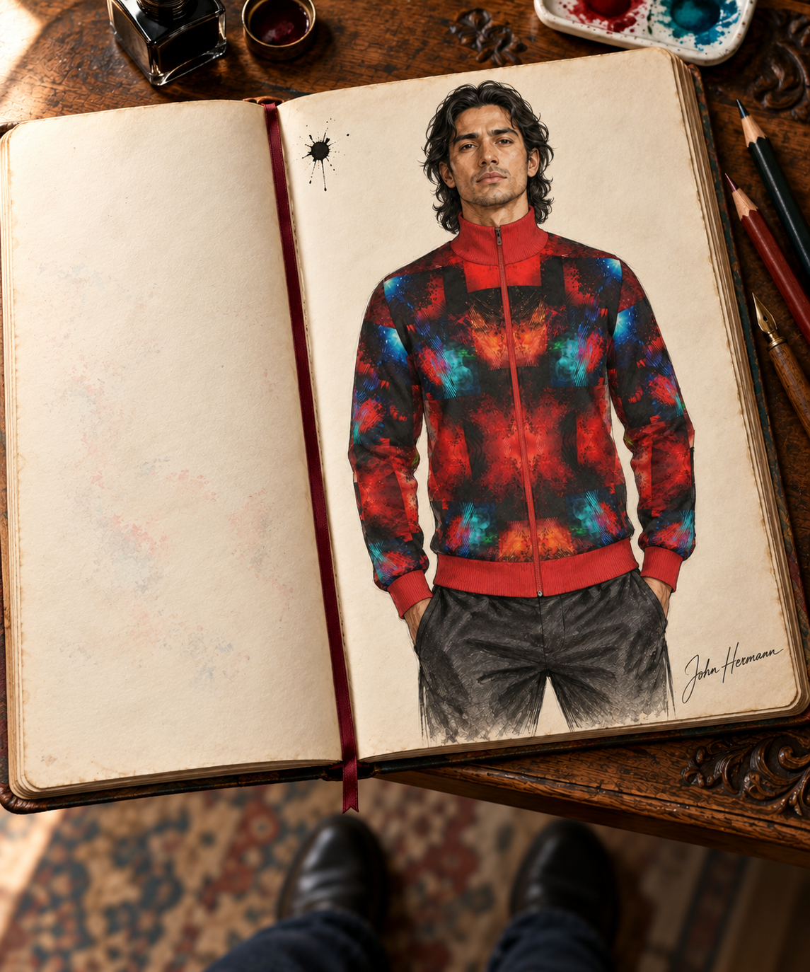 Body and Blood of Life Men's Tracksuit Jacket — Handbook design story — front