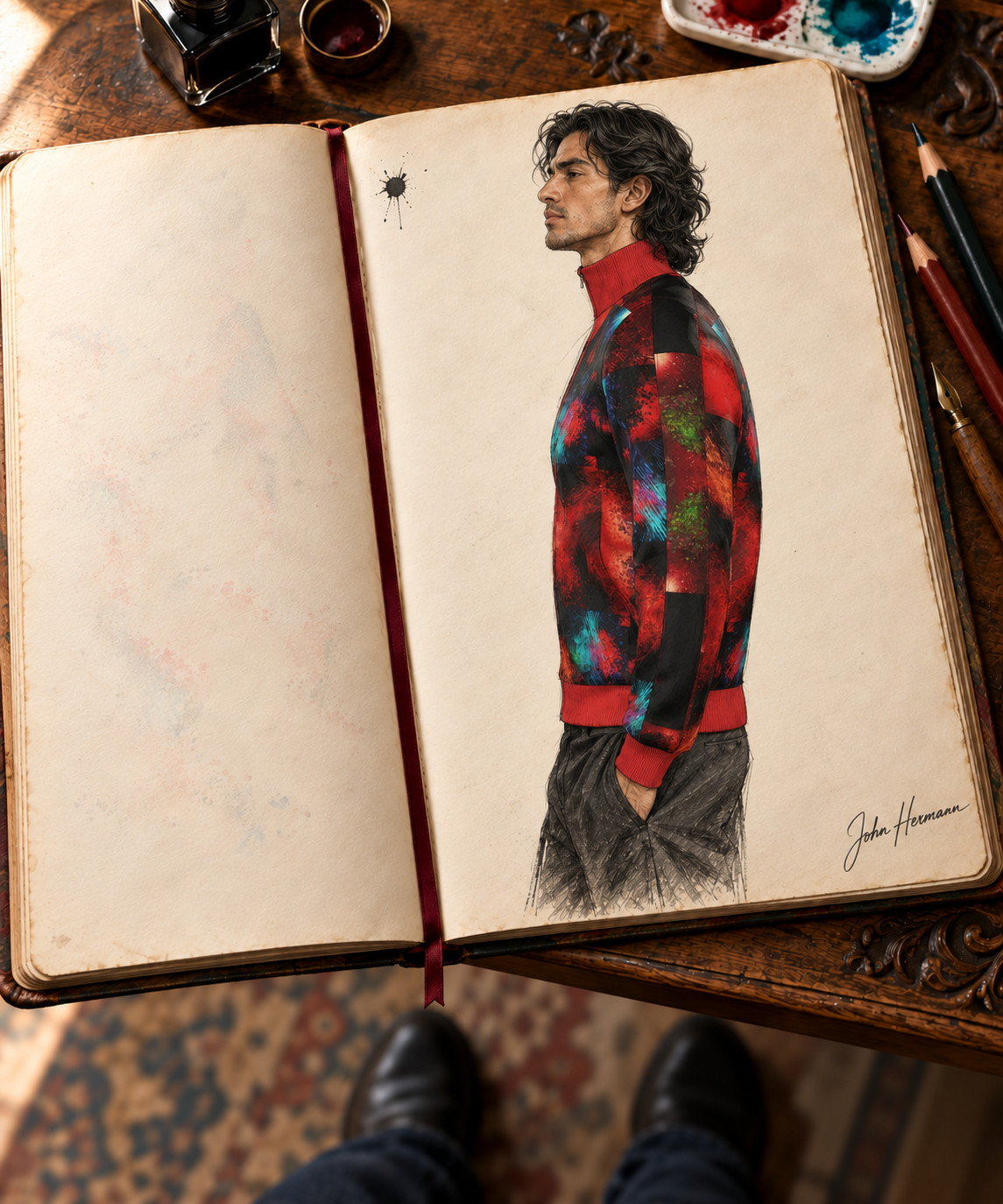 Body and Blood of Life Men's Tracksuit Jacket — Handbook design story — left profile