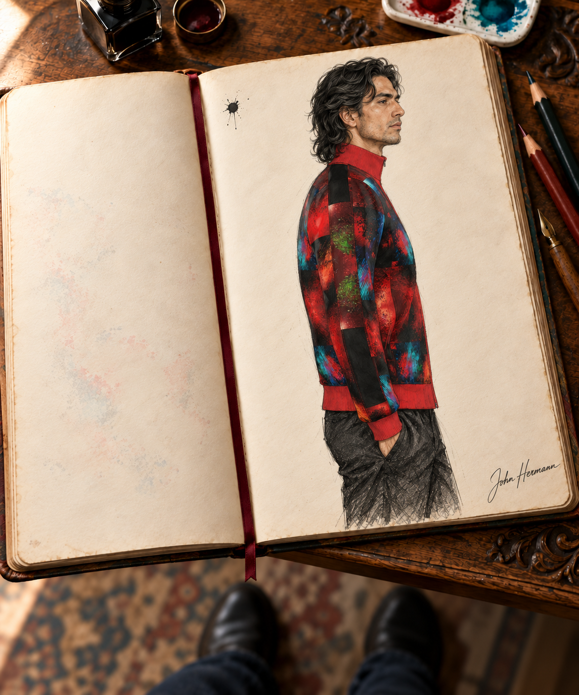 Body and Blood of Life Men's Tracksuit Jacket — Handbook design story — right profile