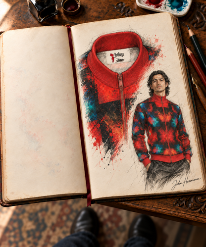 Body and Blood of Life Men's Tracksuit Jacket — Handbook design story — collar label zipper detail