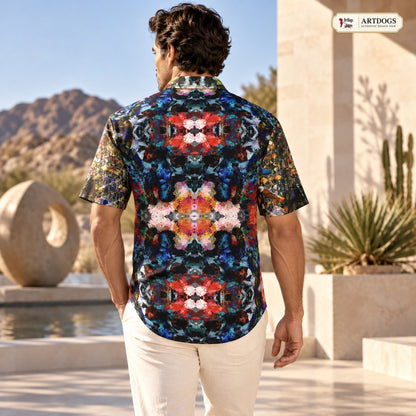 ARTDOGS Authentic Design View of Desert Flowers Oasis men's short sleeve shirt — full back