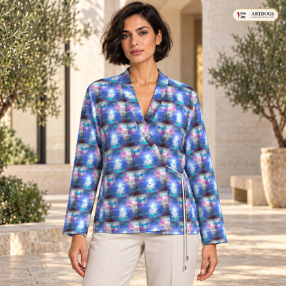Ethereal Wrap Blazer — A01 Authentic Design View Full front — realistic surroundings