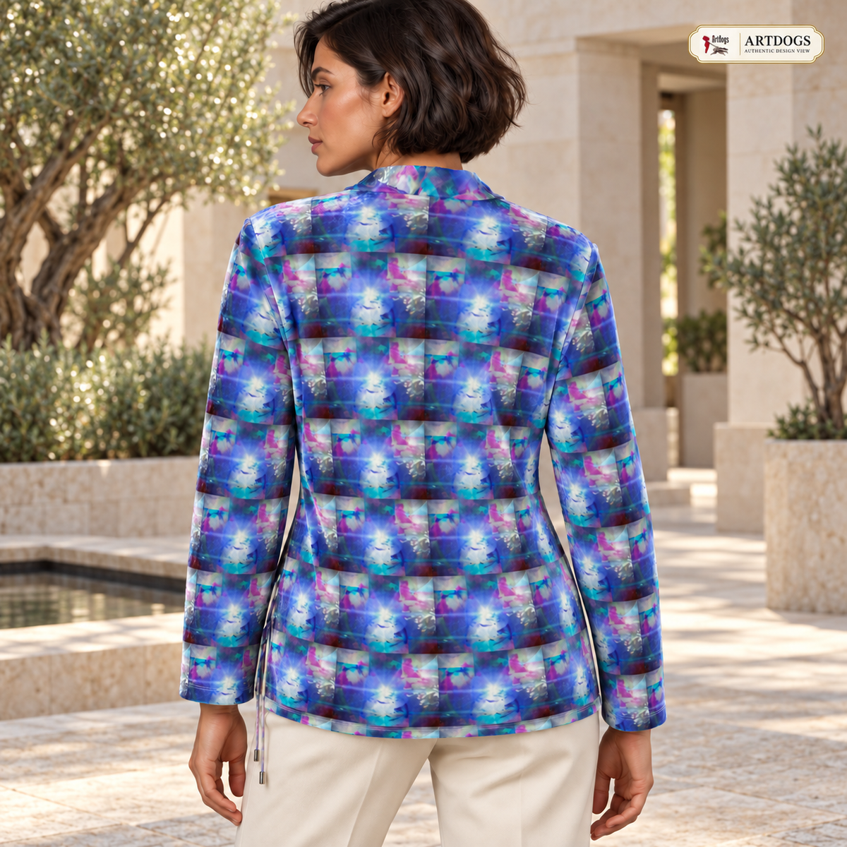 Ethereal Wrap Blazer — A04 Authentic Design View Full back — realistic surroundings