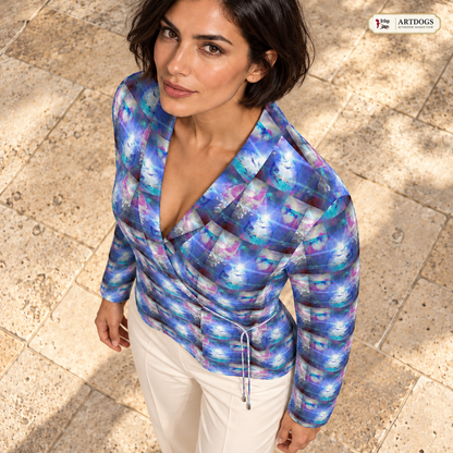 Ethereal Wrap Blazer — A05 Authentic Design View First overhead collar/sleeve — realistic surroundings