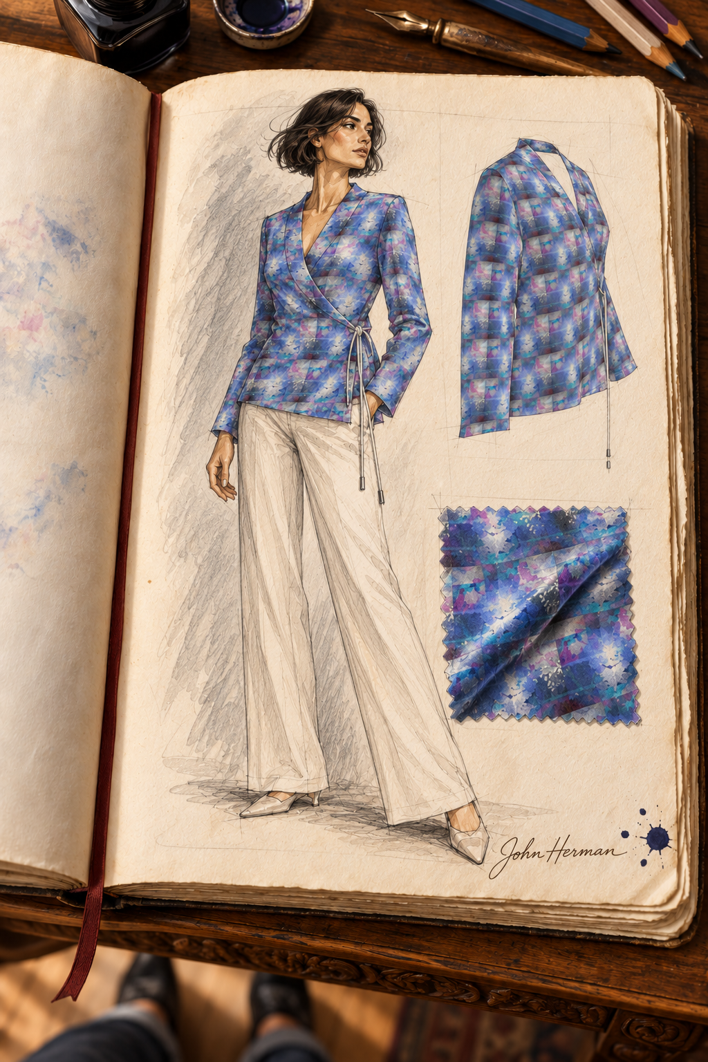 Ethereal Wrap Blazer — H03 Handbook Opposite three-quarter front/side