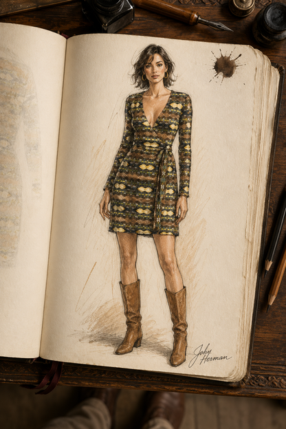 ArtDogs Handbook — Gerudo Desert wrap dress front full view designer sketch by John Hermann