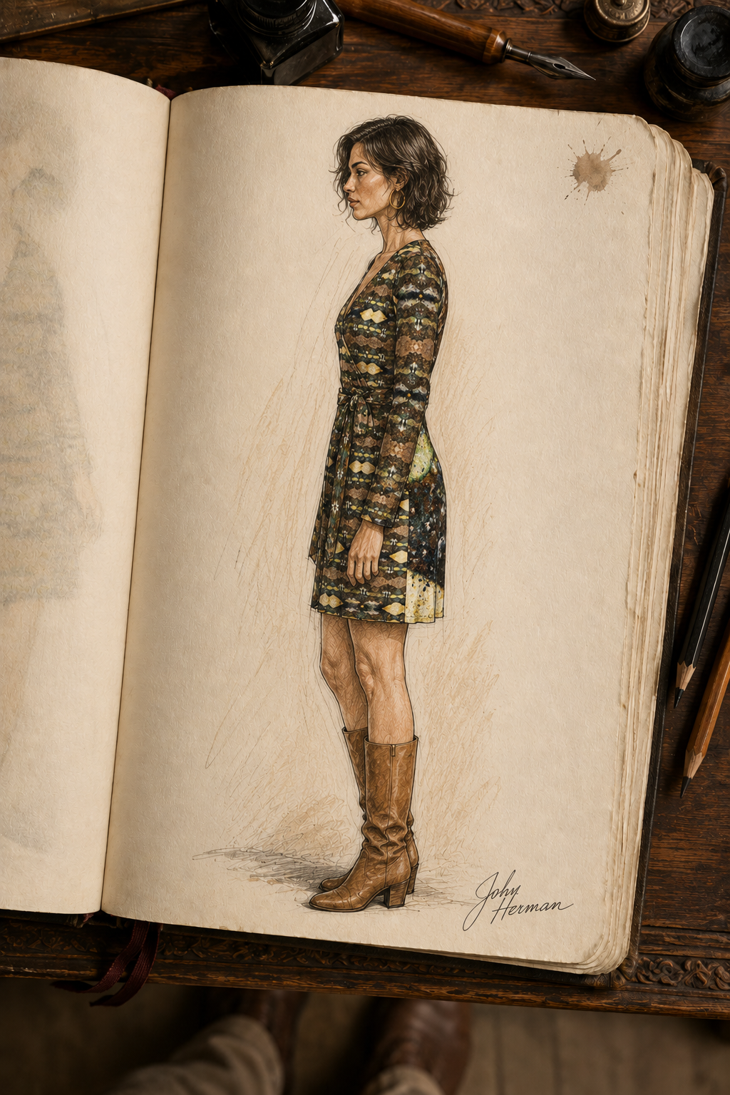 ArtDogs Handbook — Gerudo Desert wrap dress right profile designer sketch by John Hermann