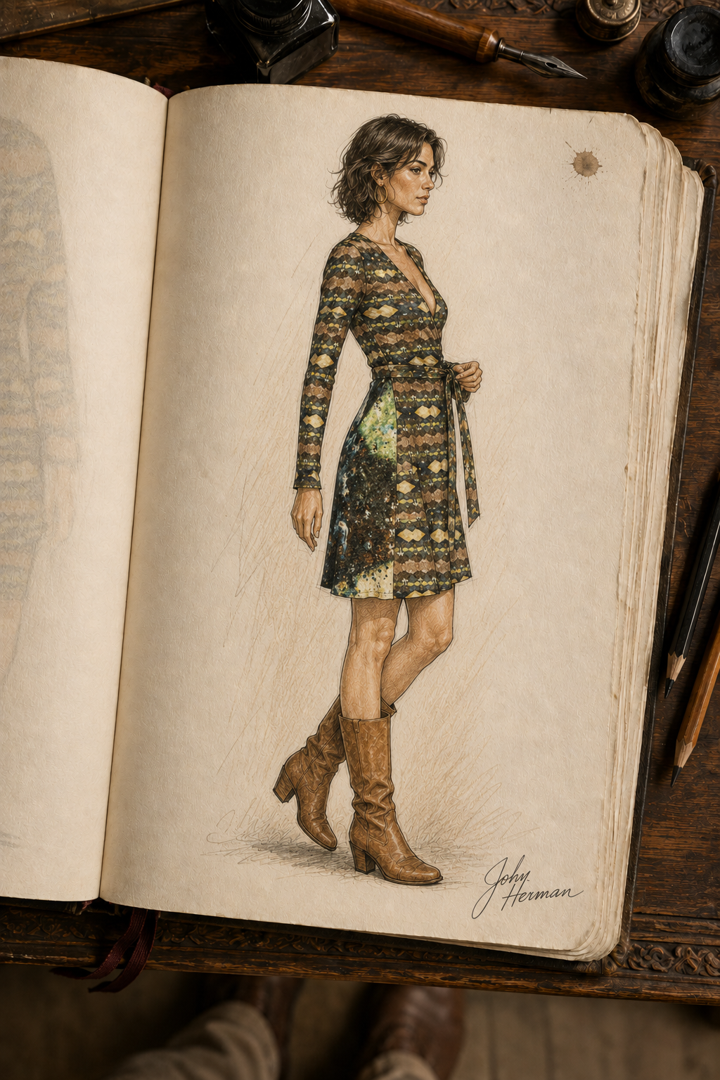 ArtDogs Handbook — Gerudo Desert wrap dress left profile designer sketch by John Hermann