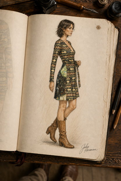 ArtDogs Handbook — Gerudo Desert wrap dress left profile designer sketch by John Hermann
