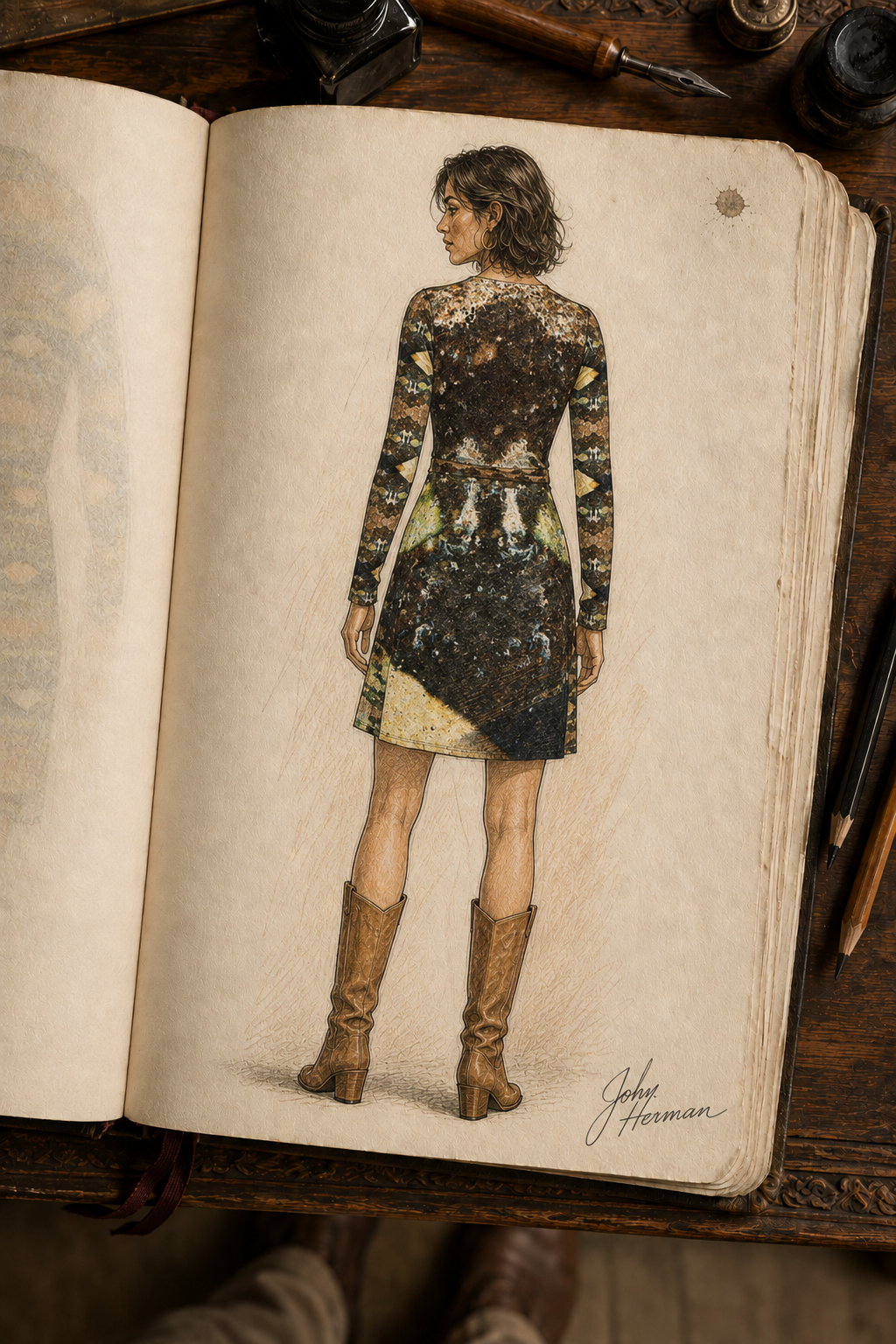 ArtDogs Handbook — Gerudo Desert wrap dress back full view designer sketch by John Hermann