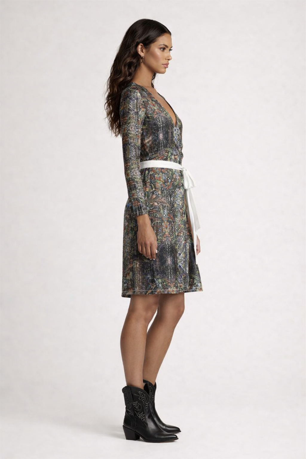 God Log Above-the-Knee Wrap Dress