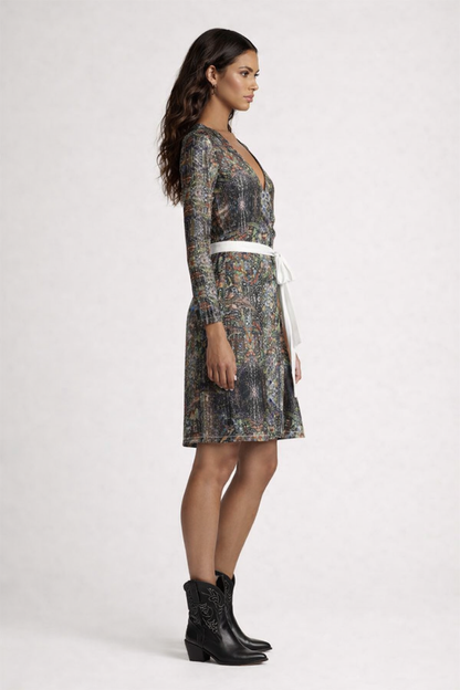 God Log Above-the-Knee Wrap Dress