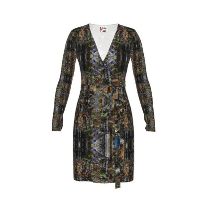 God Log Above-the-Knee Wrap Dress