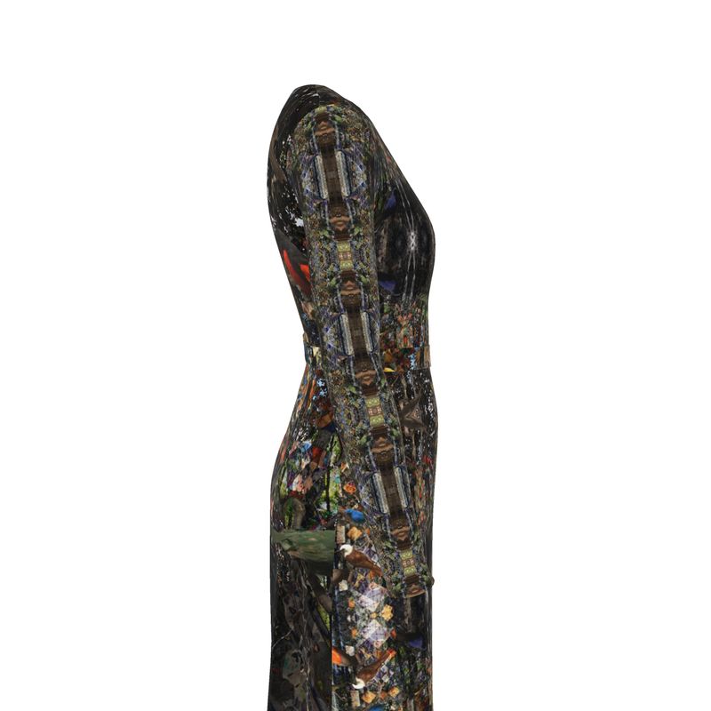 God Log Above-the-Knee Wrap Dress