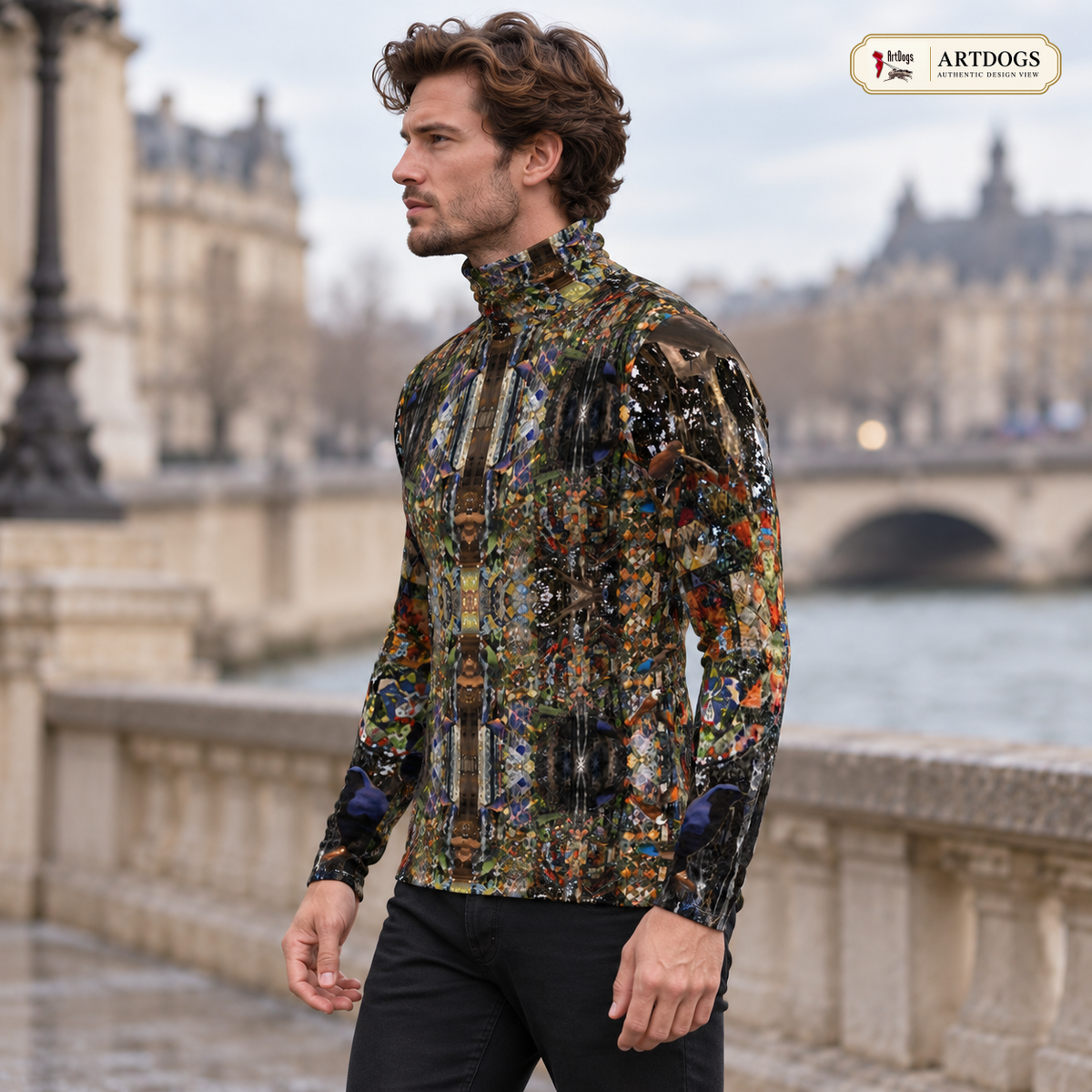 ArtDogs God Log men’s slim fit roll neck — Authentic Design View, Left profile