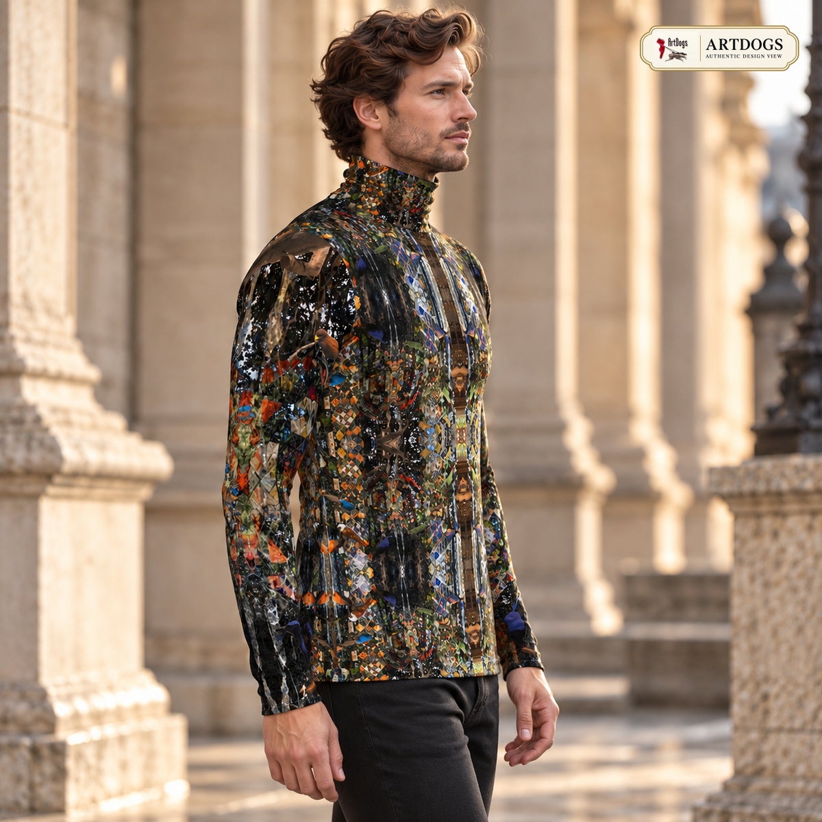 ArtDogs God Log men’s slim fit roll neck — Authentic Design View, Right profile