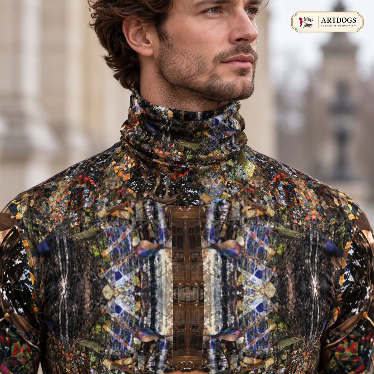 ArtDogs God Log men’s slim fit roll neck — Authentic Design View, Collar