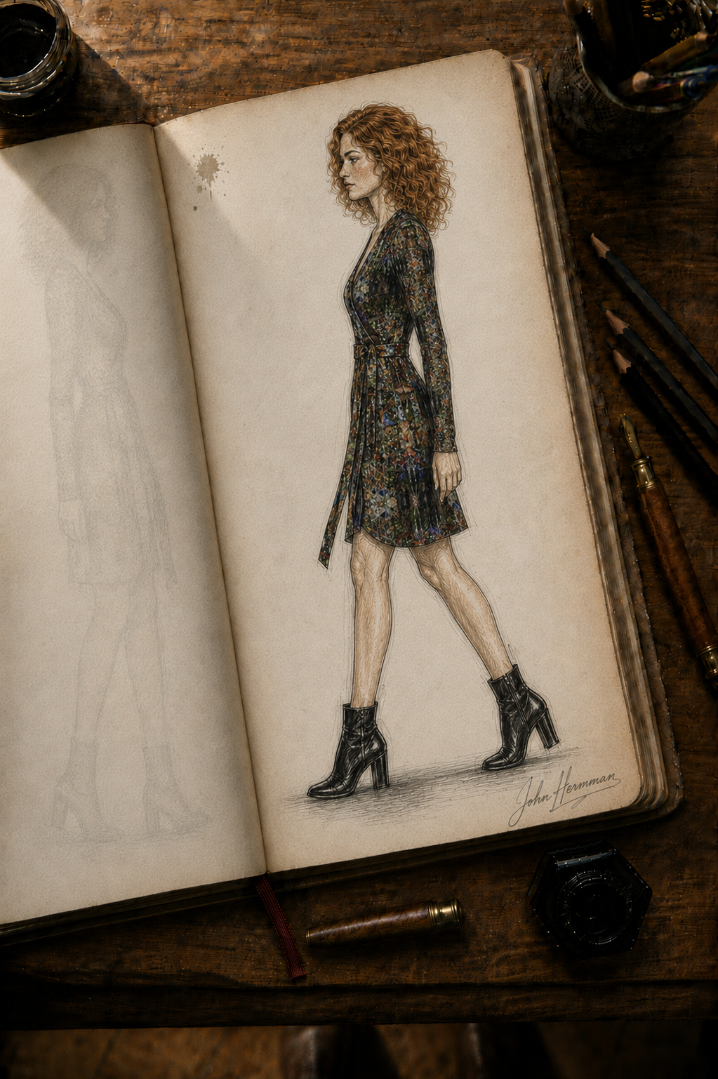 God Log Above-the-Knee Wrap Dress — designer Handbook left-side view