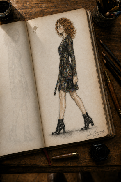 God Log Above-the-Knee Wrap Dress — designer Handbook left-side view