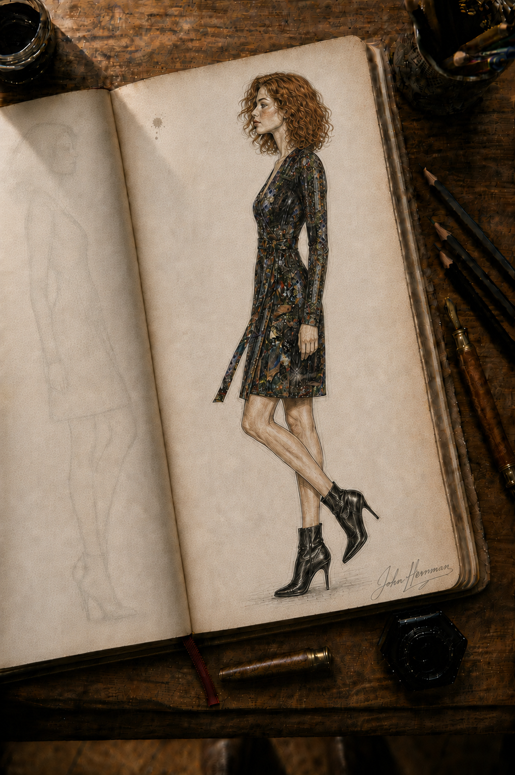 God Log Above-the-Knee Wrap Dress — designer Handbook right-side view