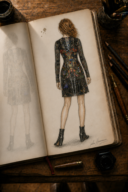 God Log Above-the-Knee Wrap Dress — designer Handbook back view