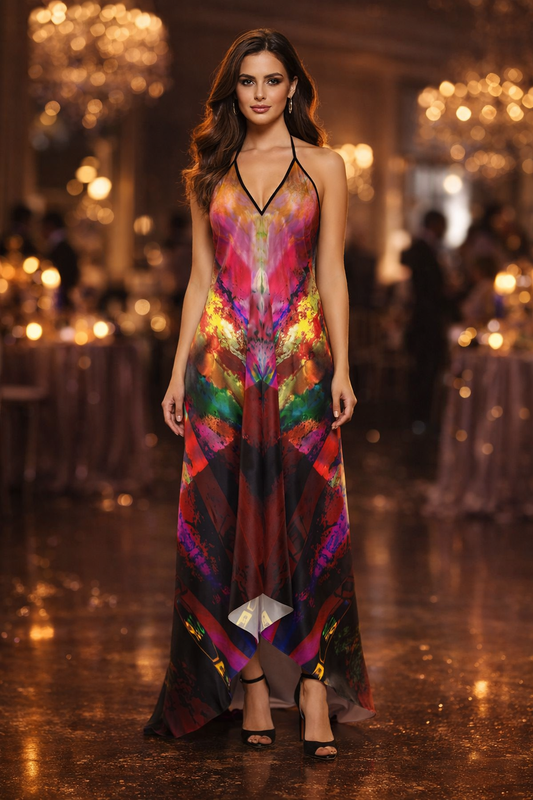 Heaven and Hell/Yin and Yang Halterneck backless dress