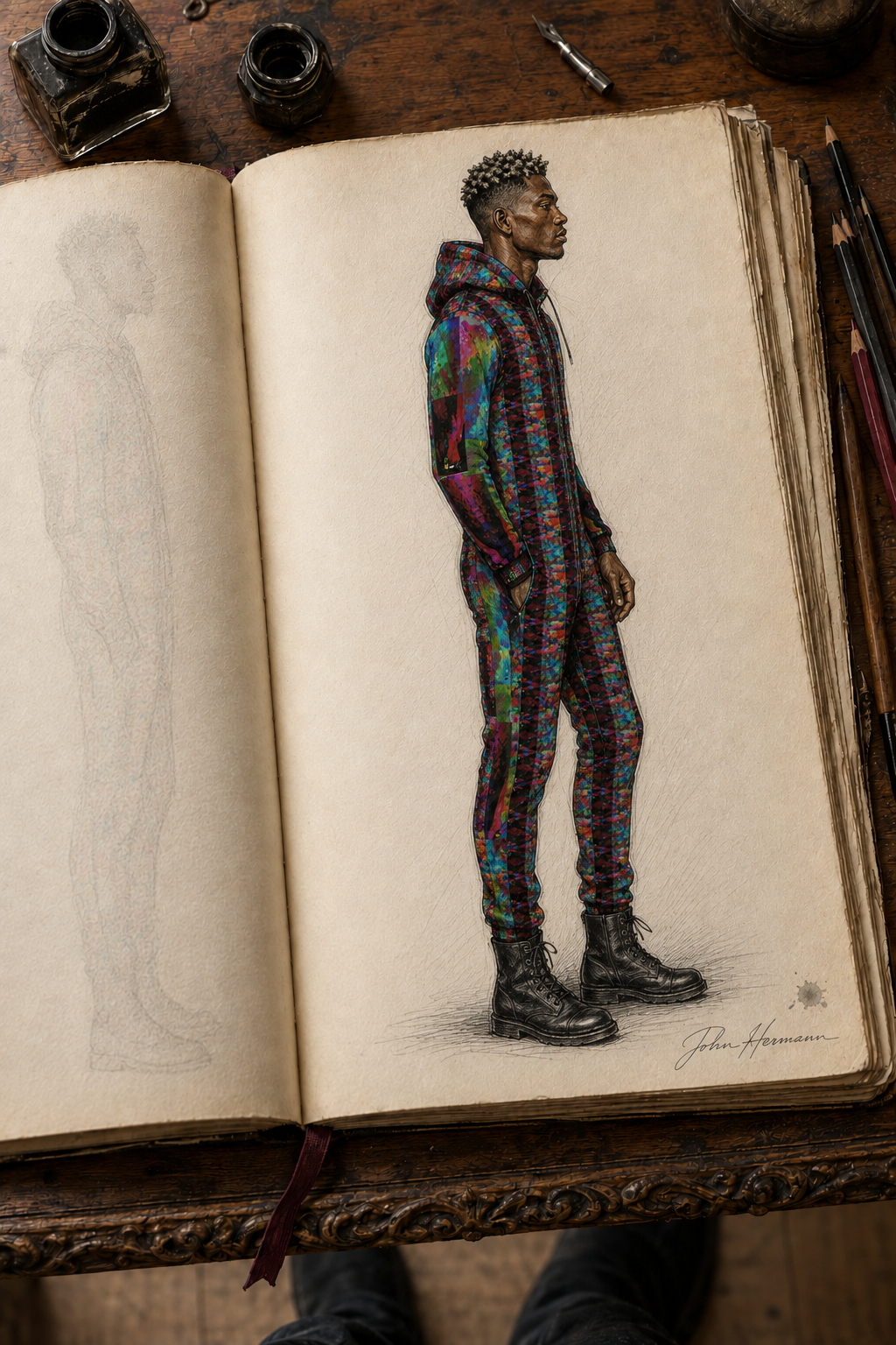 Heaven Hell Yin Yang 4 Hazmat Suit designer sketchbook right side