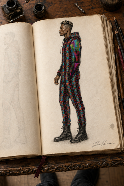 Heaven Hell Yin Yang 4 Hazmat Suit designer sketchbook left side