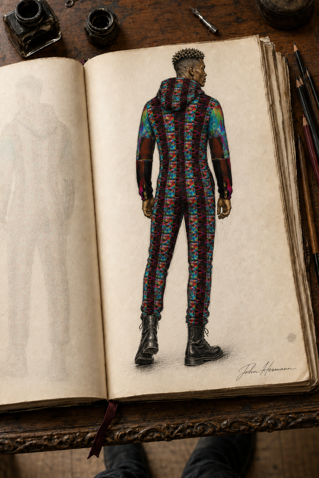 Heaven Hell Yin Yang 4 Hazmat Suit designer sketchbook full back