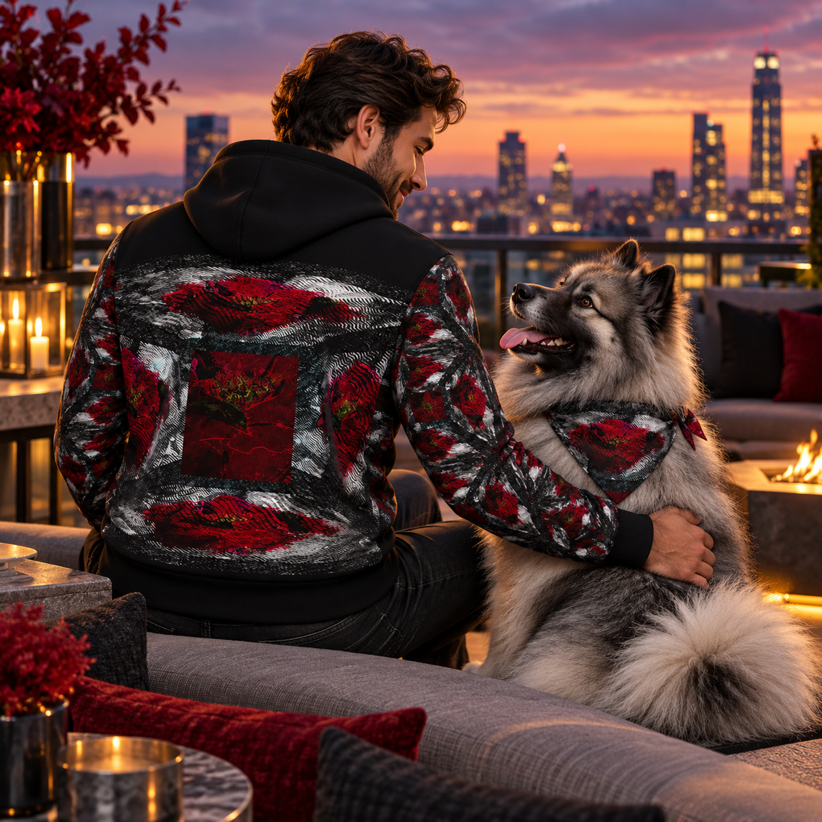 Illusion of Love Hoodie — back owner and dog companion