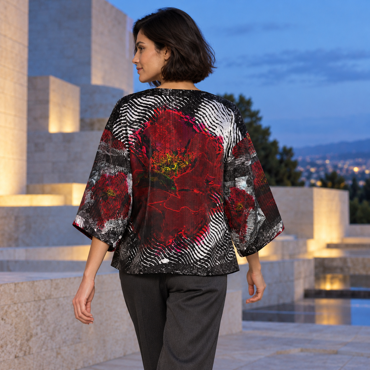 Illusions of Love Women's Kimono Jacket — F03 fashion photograph