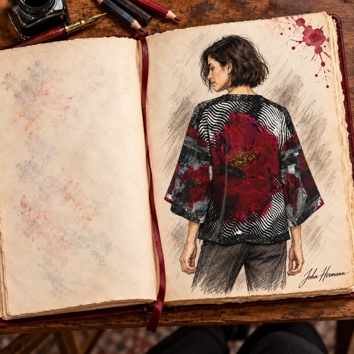 Illusions of Love Women's Kimono Jacket — H02 Handbook